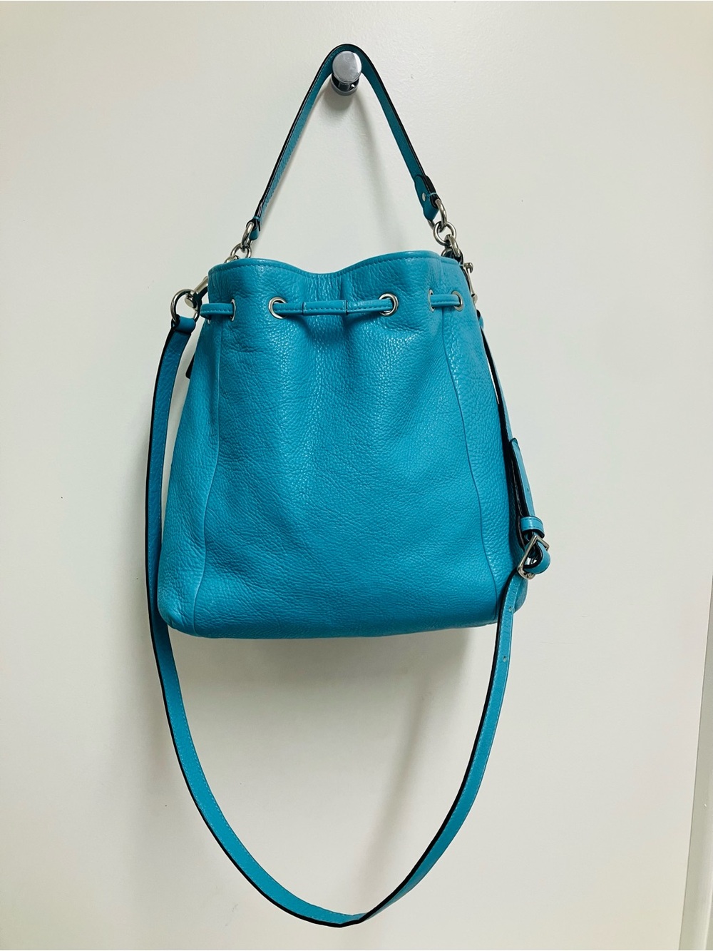 Coach Avery Pebble Leather Bucket Drawstring Bag with Tassel